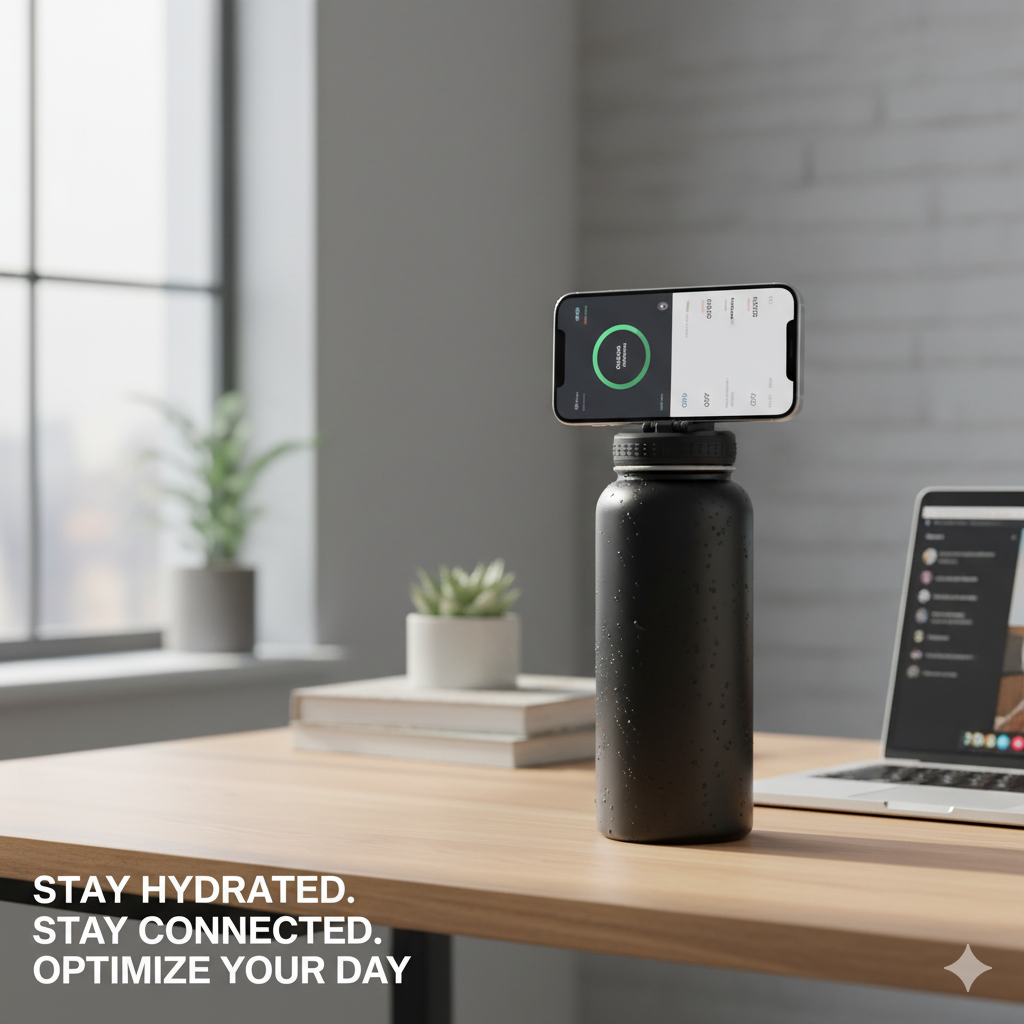 Stainless Steel 304 Double-Layer Insulated Bottle with Phone Holder & Magnetic Suction Cover